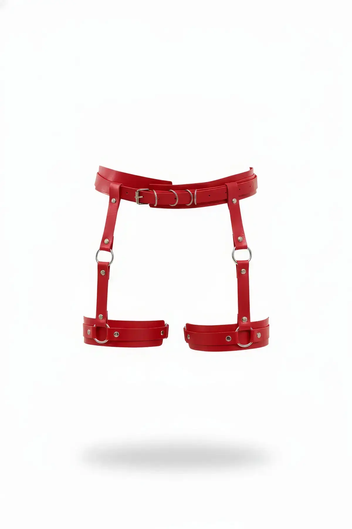 Red Leather Garter Harness with Adjustable Buckle - SH804