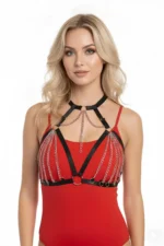 Black Chest Harness with Chain Detail Collar Accessory - SH805