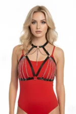 Black Chest Harness with Chain Detail Collar Accessory - SH805 - Image 2