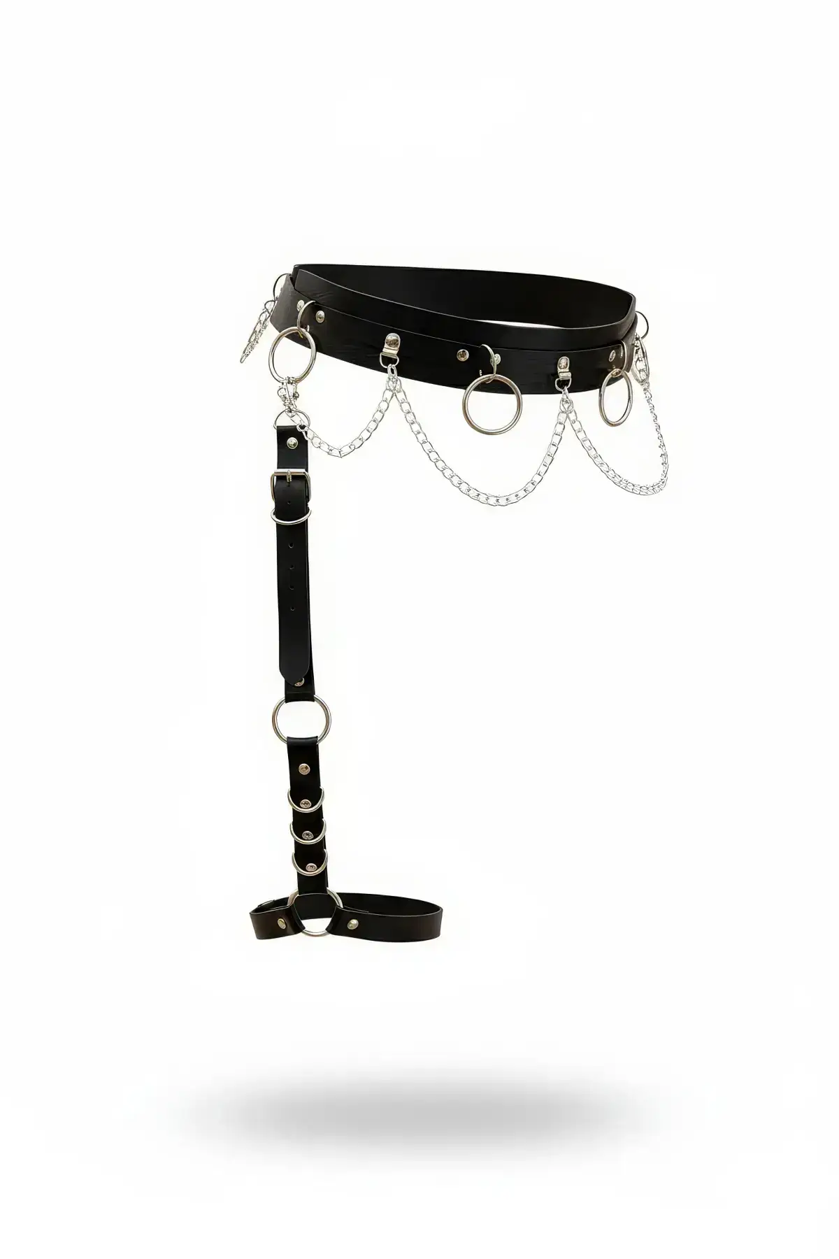 Black Garter Harness Leather Leg Accessory with Chain Detail - SH807