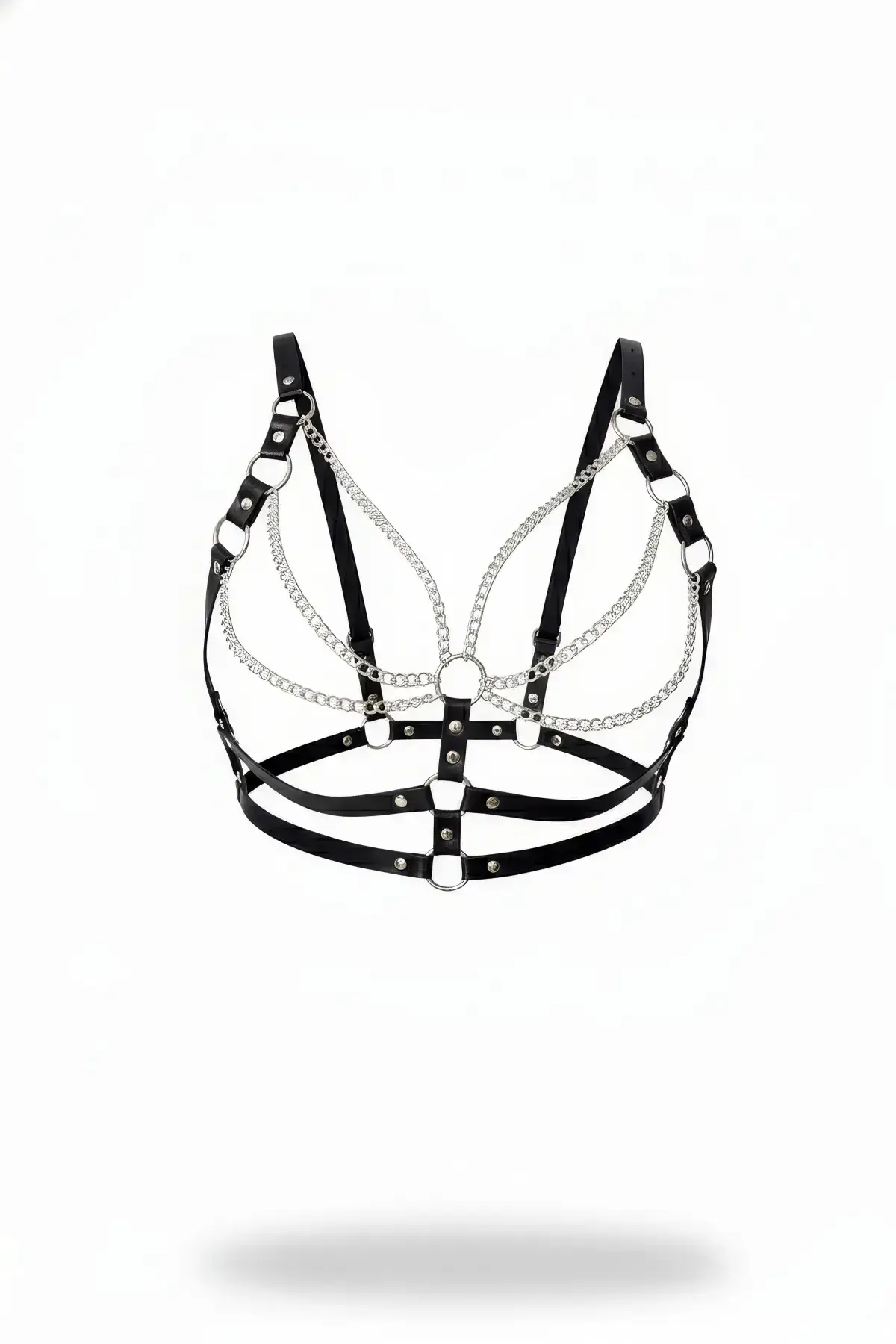 Black Women's Belt with Chain Detail, Adjustable Body Accessory - SH808