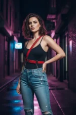 Red Women's Leather Body Accessory with Belt and Chain Detail - SH813 - Image 3