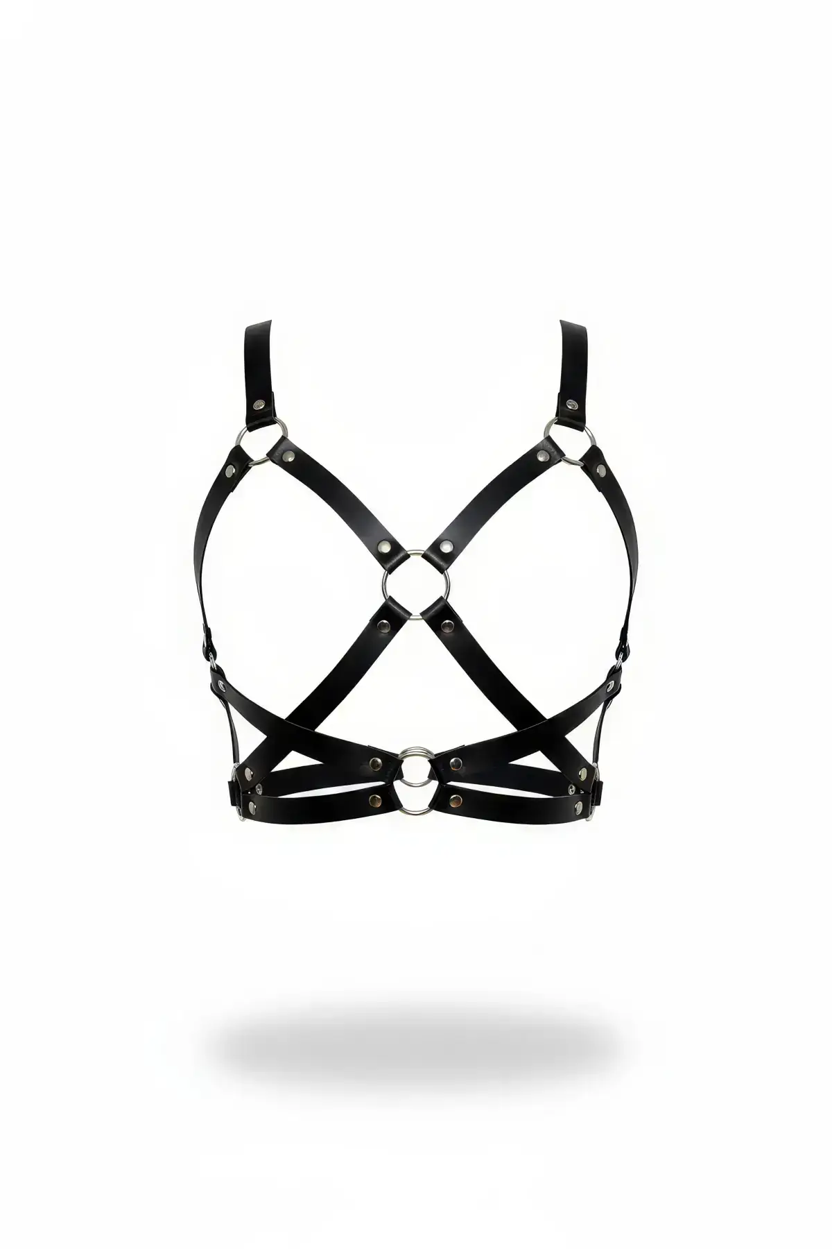 Black Women's Belt Faux Leather Body Accessory with Cross Ring Detail - SH816