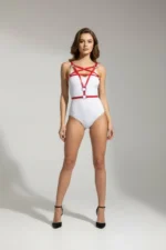 Red Women's Belt with Cross Ring Detail Body Accessory - SH821 - Image 2