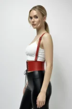 Red Women's Wide Corset Waist Accessory with Belt Tie - SH822 - Image 6