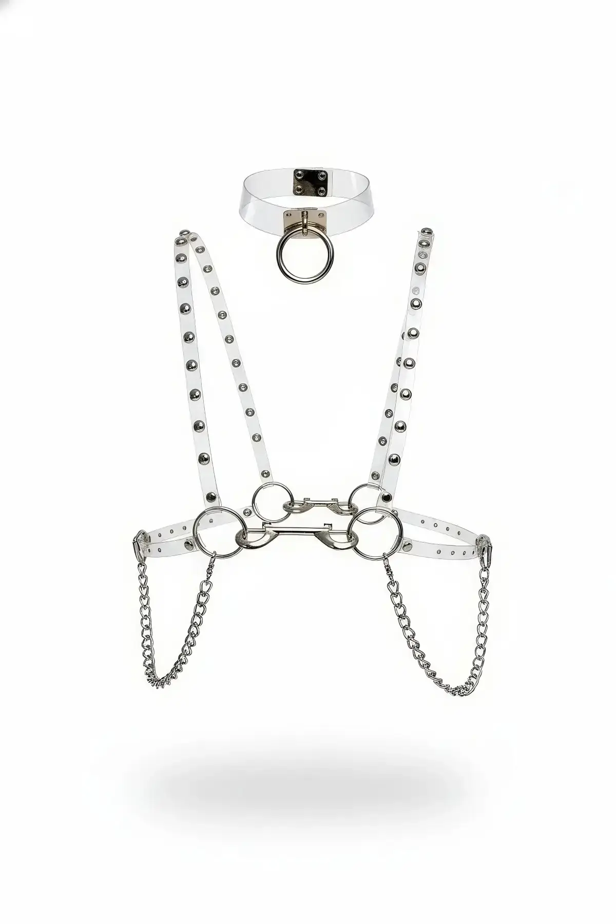 Transparent Women's Belt with Stud Detail and Chain Accessory - SH826