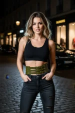 Khaki Women's Belt, Corset Style, Thick Belt with Stud Detail - SH827 - Image 3