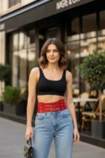 Red Women's Belt, Thick Three-Buckle Waist Accessory - SH827 - Image 5