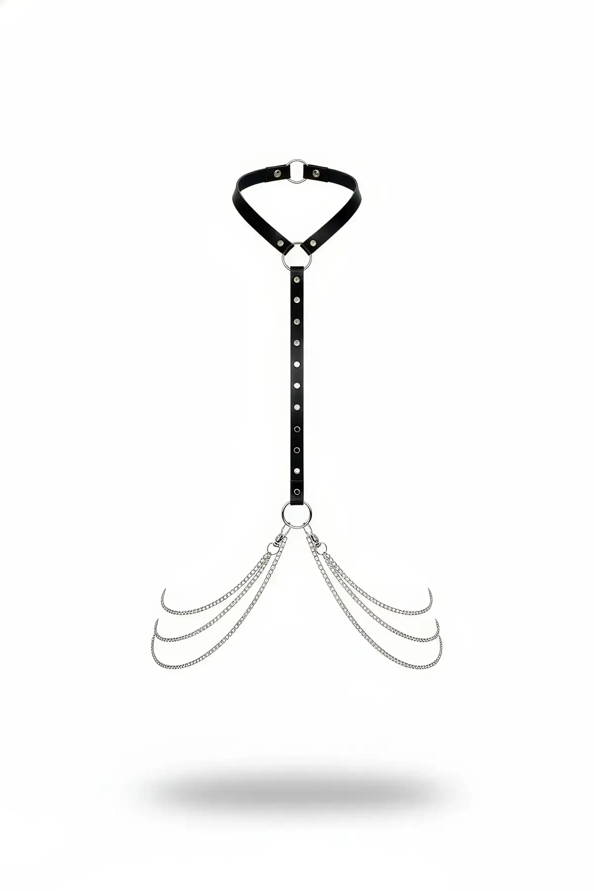 Black Women's Belt with Leather Chain Detail Body Accessory - SH840