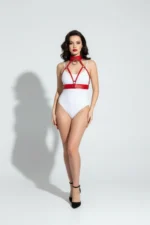 Red Women's Belt with Leather Chest and Collar Details - SH841 - Image 4