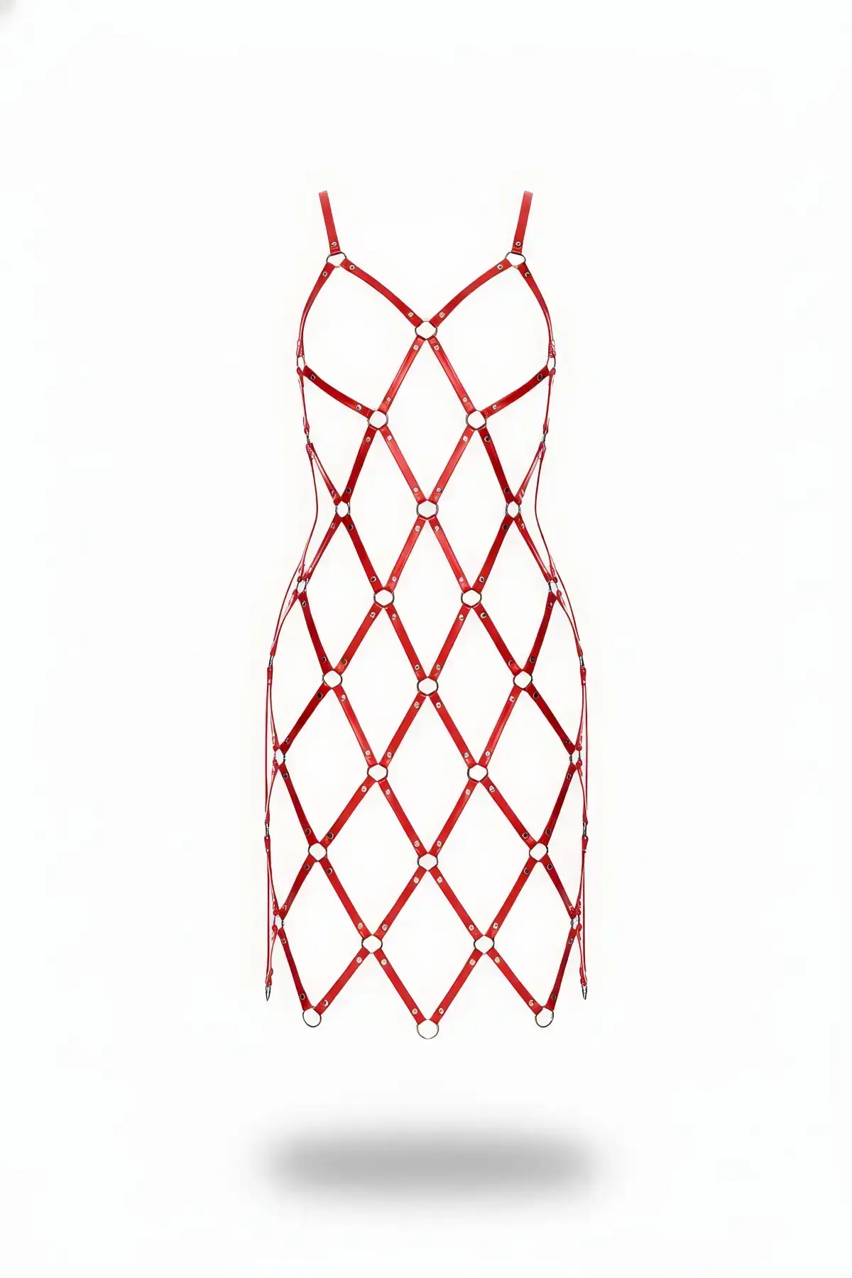 135865.webp Kırmızı Deri Bantlı Halka Detaylı Mini Etek SH844 - Image 1