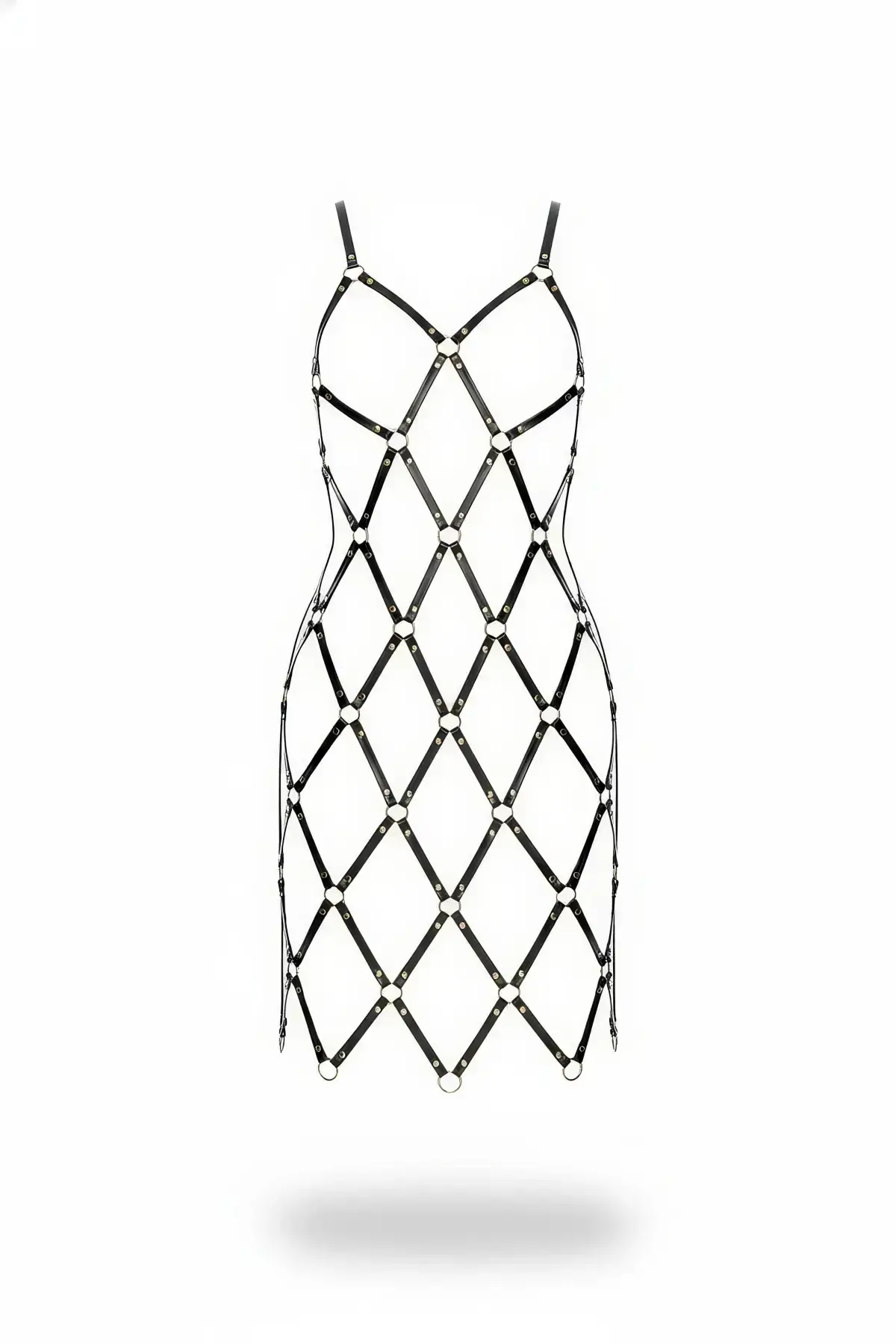 135866.webp Siyah File Detaylı Metal Halkalı Deri Etek SH844 - Image 1