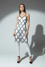 Siyah Baklava Desenli Halka Detaylı Deri Etek SH844 - Image 2