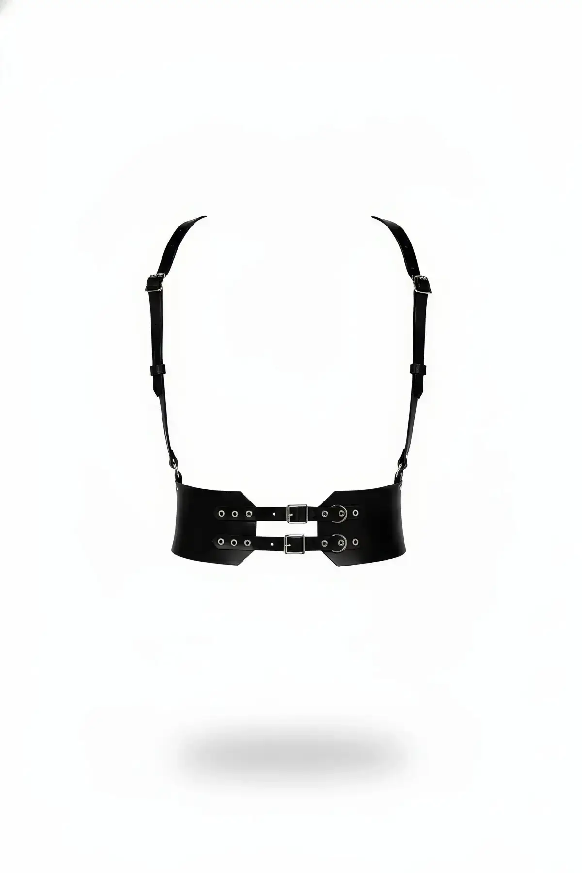 Black Women's Belt, Thick Corset Style, Double Buckle Waist Accessory - SH853