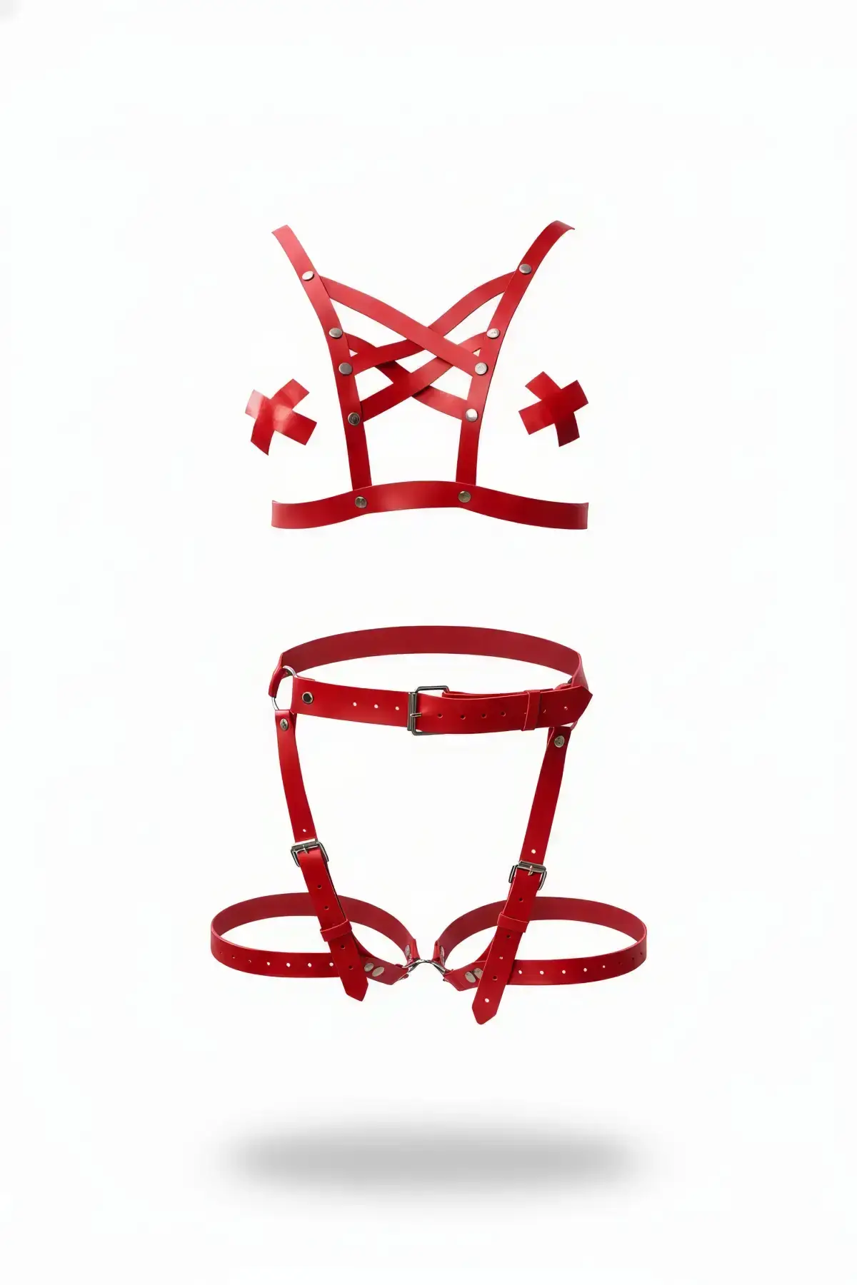 Red Harness Set with Studded Cross Band Detail - SH866