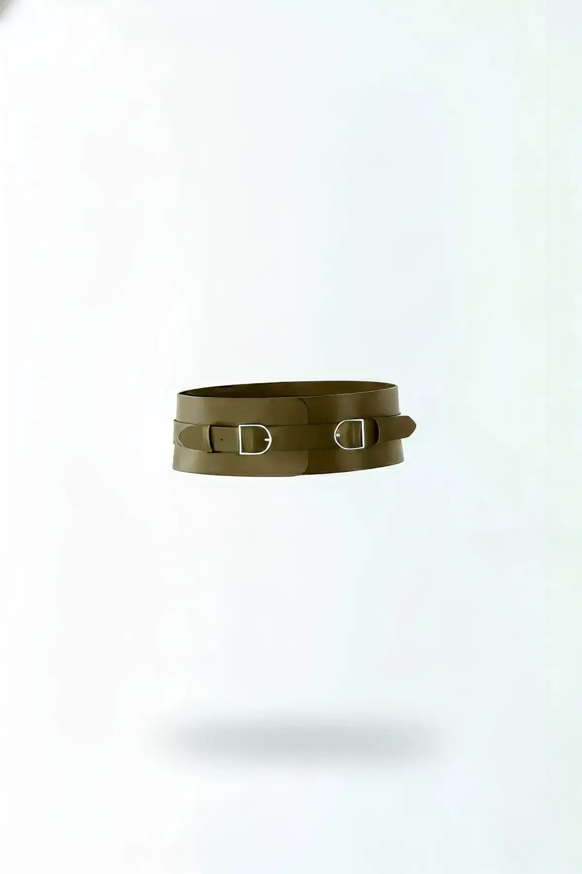 Khaki Women's Belt, Wide Design, Metal Buckle Accessory - SH875