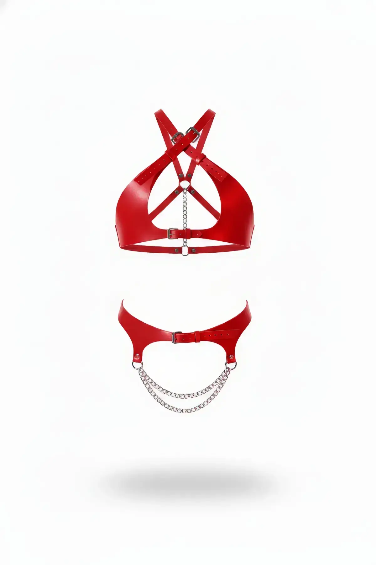 Red Harness Set with Buckle, Adjustable Cross Detail - SH885