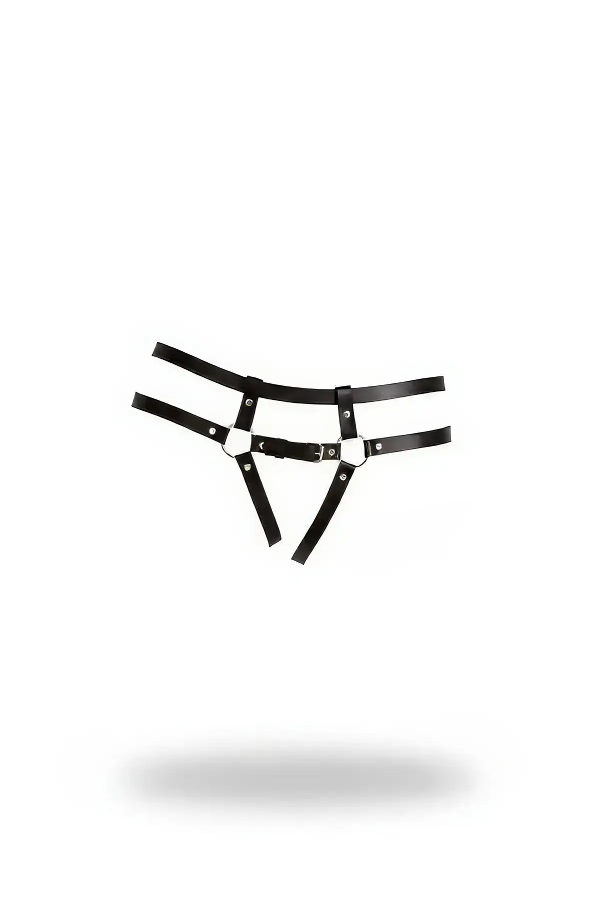 Black Thong - Faux Leather Harness with Ring Detail - SH889