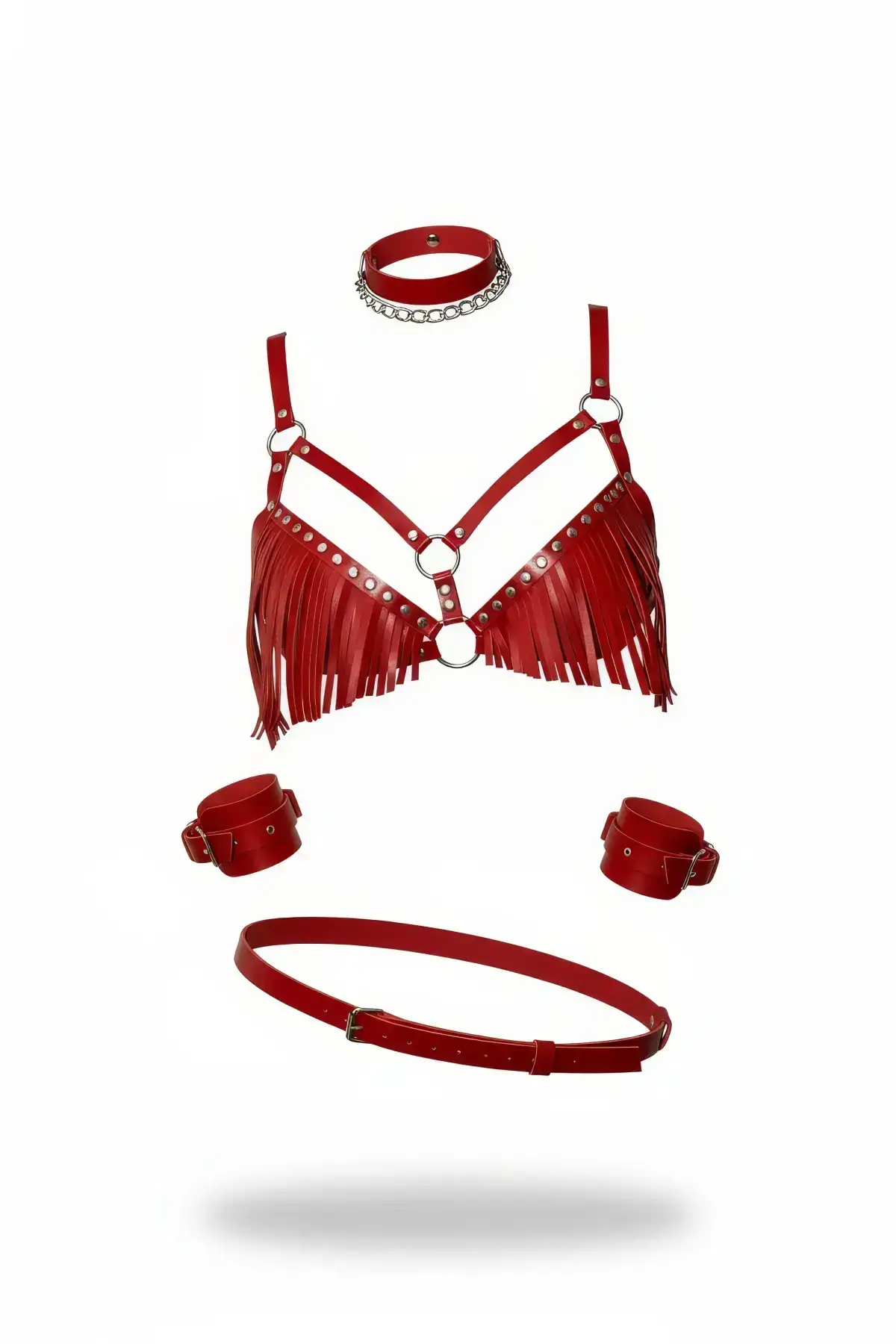 136044.webp Red Harness Set with Tassel Detail and Metal Ring - SH896 - Image 1