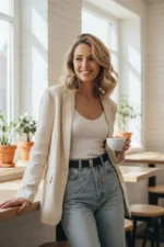 Black Women's Belt with Chain Detail and Metal Buckle - SH904