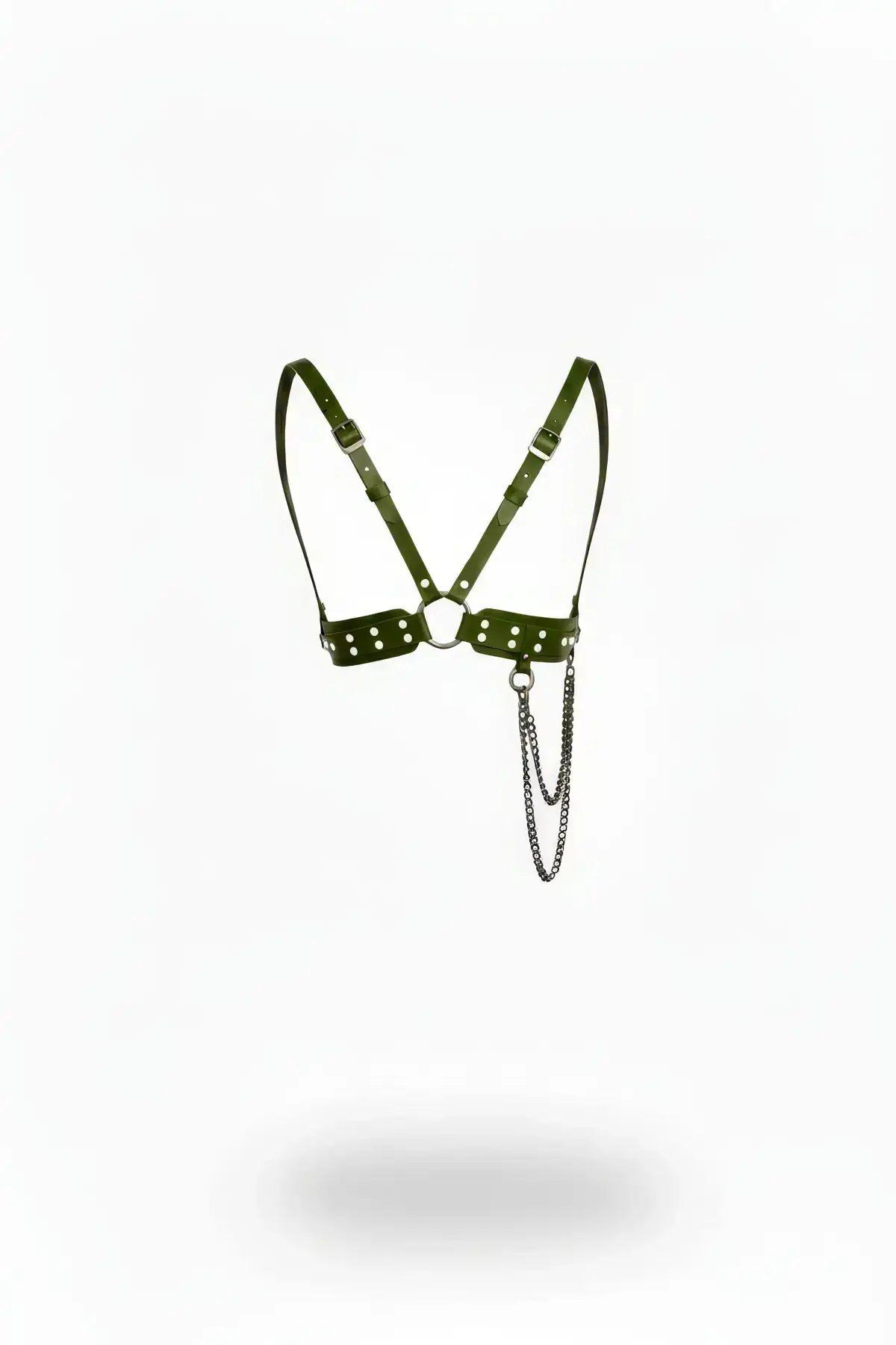 Khaki Women's Belt with Chain Detail and Studded Body Accessory - SH908