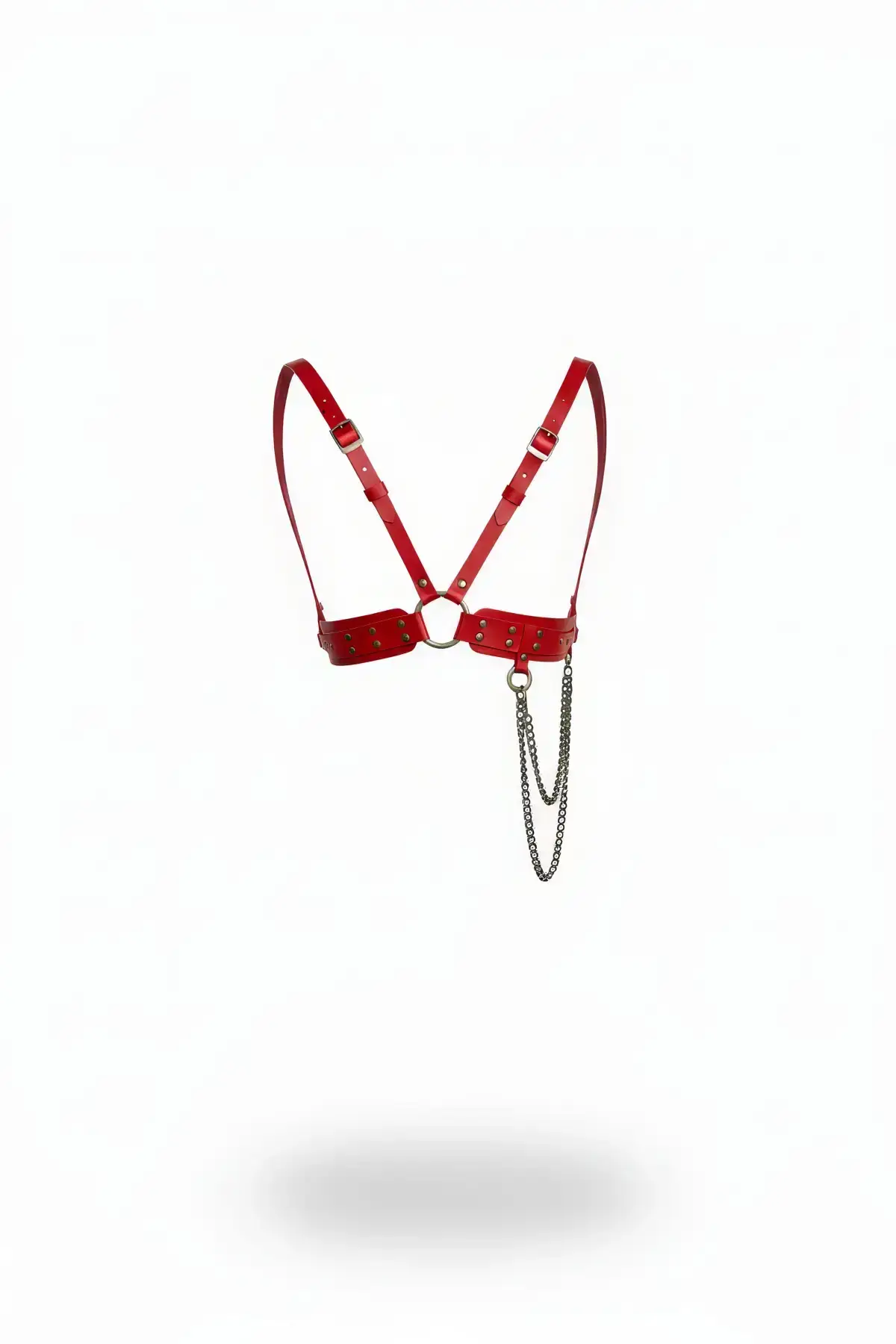 Red Women's Belt with Chain Detail and Studded Leather Waist Accessory - SH908