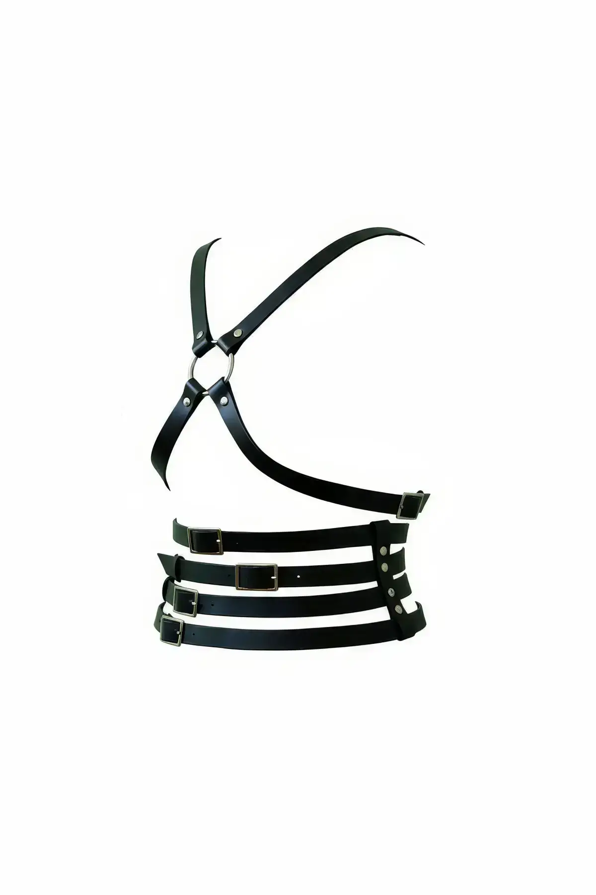 Black Women's Belt with Cross Detail and Multiple Buckle Body Accessory - SH911