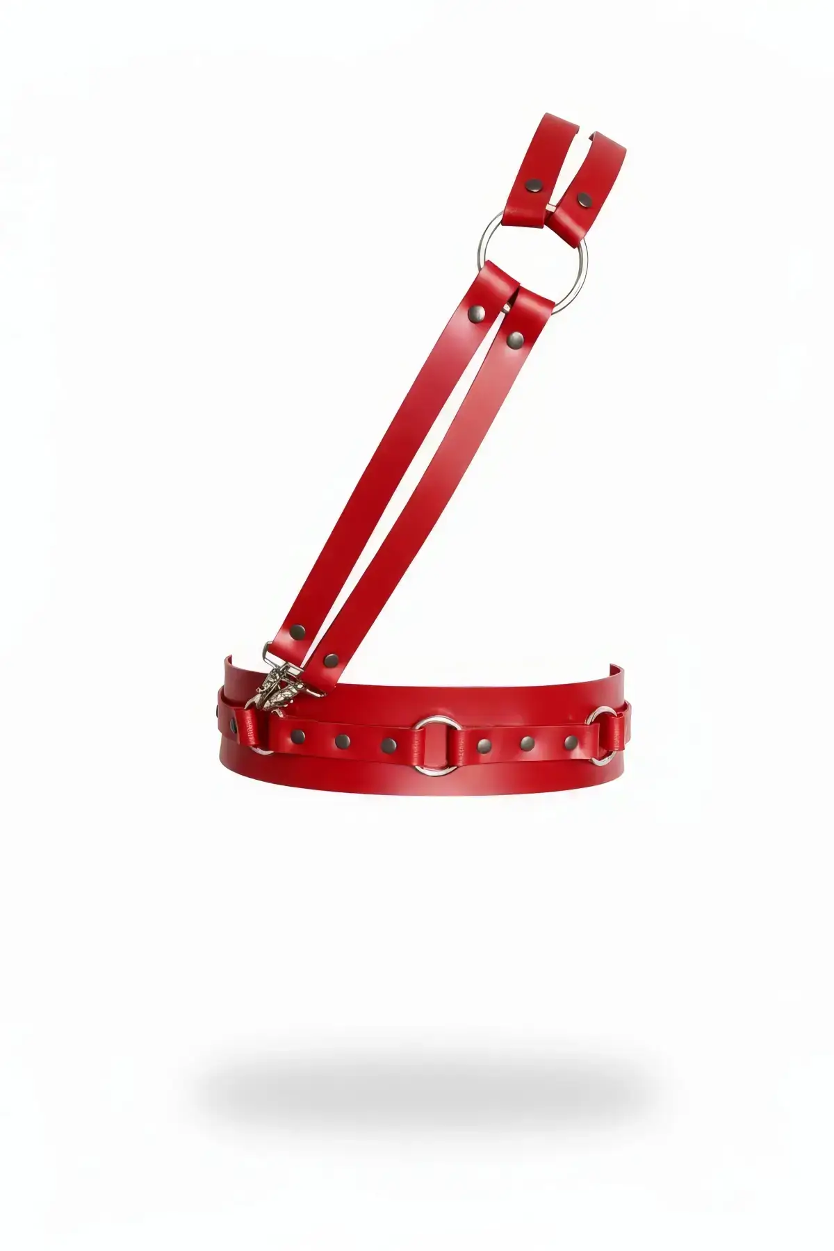 Red Women's Belt with Double Strap Metal Ring Detail - SH915