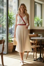 Red Women's Belt, Thin Genuine Leather, Metal Buckle - SH917