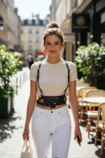 Black Women's Leather Belt Bag with Studded Waistband - SH918 - Image 4