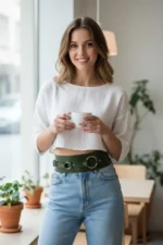 Khaki Women's Belt with Thick Ring Buckle Waist Accessory - SH920 - Image 4