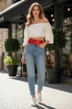 Red Women's Belt with Thick Ring Waist Accessory - SH920