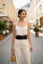 Black Women's Belt with Thick Ring Buckle Waist Accessory - SH920 - Image 4