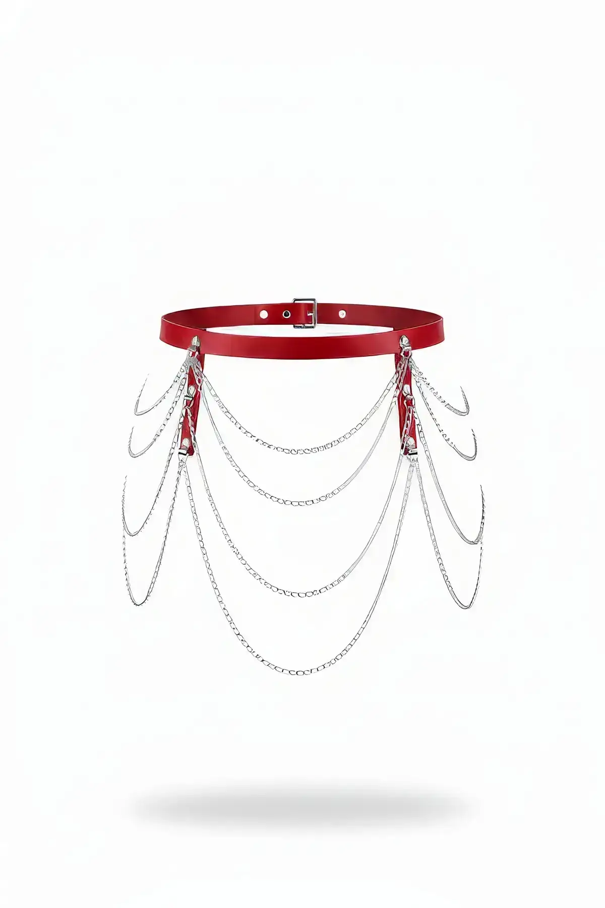 Red Women's Belt with Multi-Layer Chain Detail Waist Accessory - SH921