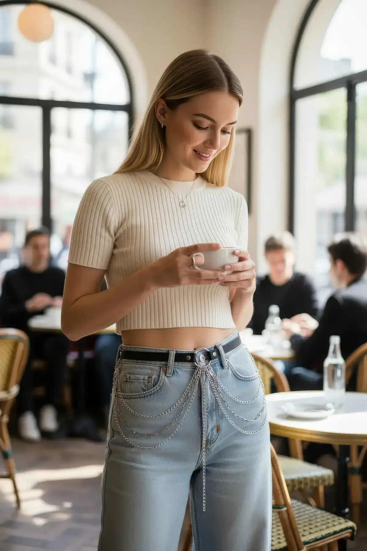 Black Women's Belt with Multi-Layer Chain Detail - SH922