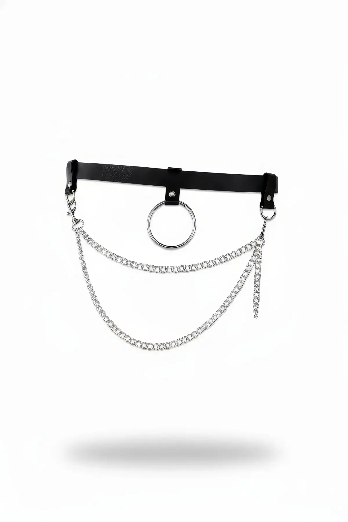 Black Women's Belt with Chain Detail and O-Ring - SH923
