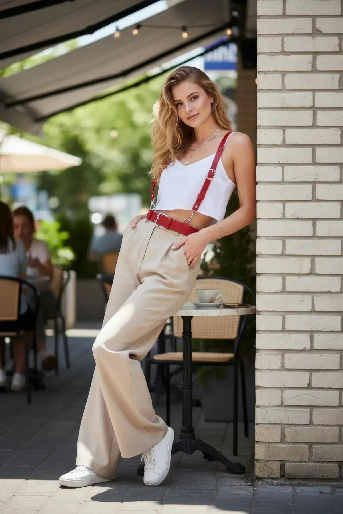 Red Women's Belt with Shoulder Detail and Wide Buckle - SH934