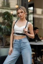 Black Women's Belt with Metal Buckle and Body Accessory - SH934