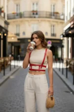 Red Women's Belt with Multiple Buckles Body Accessory - SH941 - Image 3