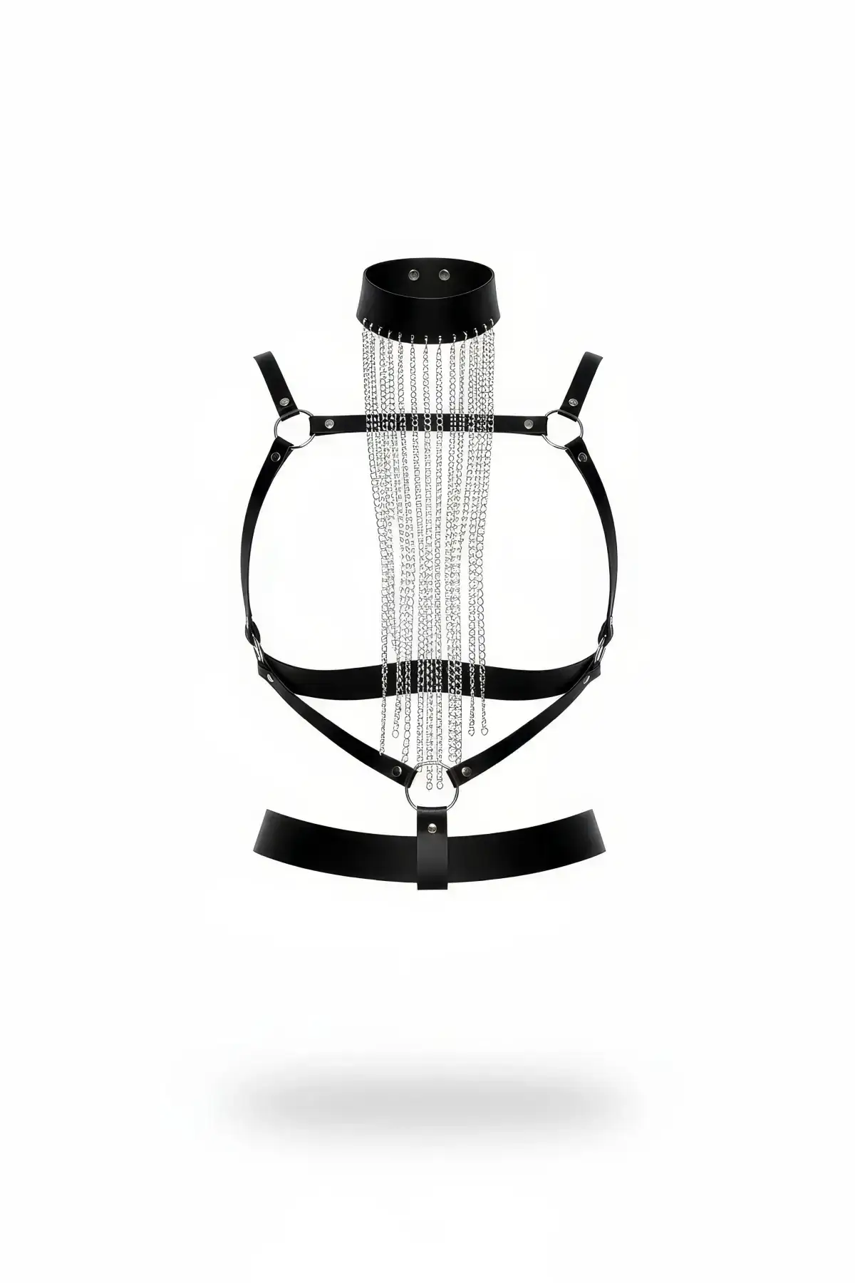 Black Women's Belt Chain Tassel High Collar Body Accessory - SH947