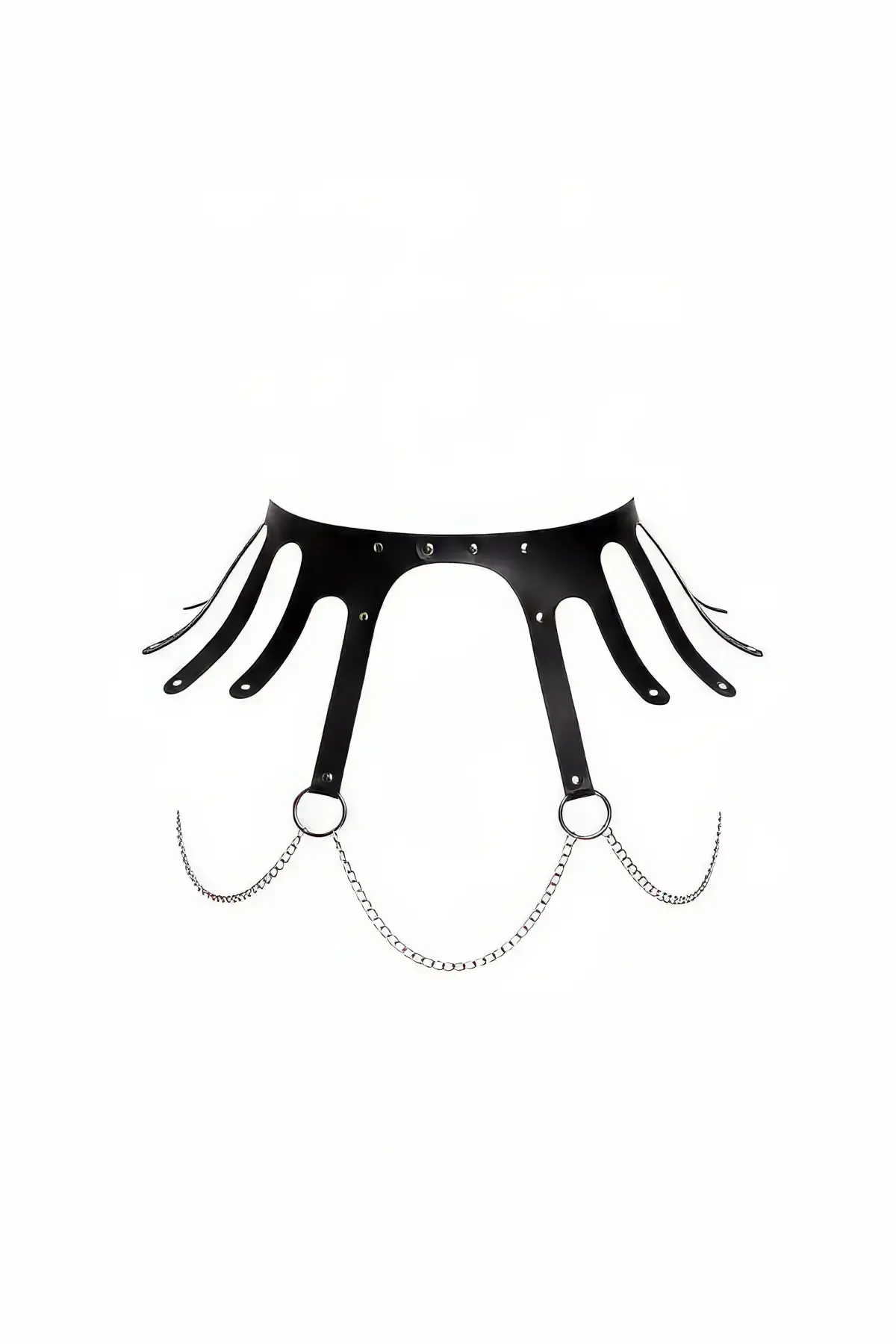 Black Women's Wide Leather Belt with Chain Detail - SH948