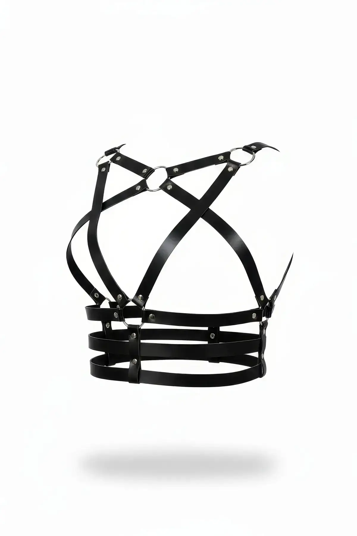 Black Women's Leather Belt with Cross Ring Detail Body Accessory - SH955