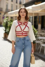 Red Women's Belt with Multiple Straps and Metal Ring Detail Body Accessory - SH955