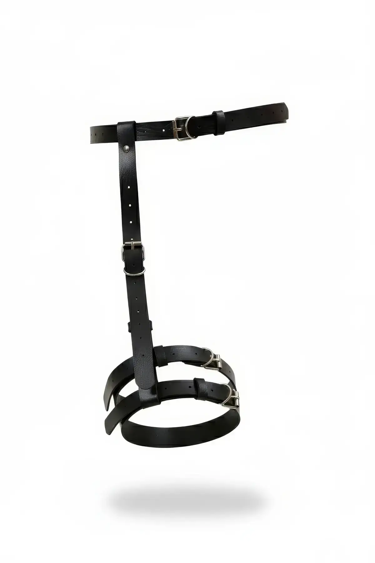 Black Leather Garter Harness, Single Leg, Adjustable Buckle - SH957