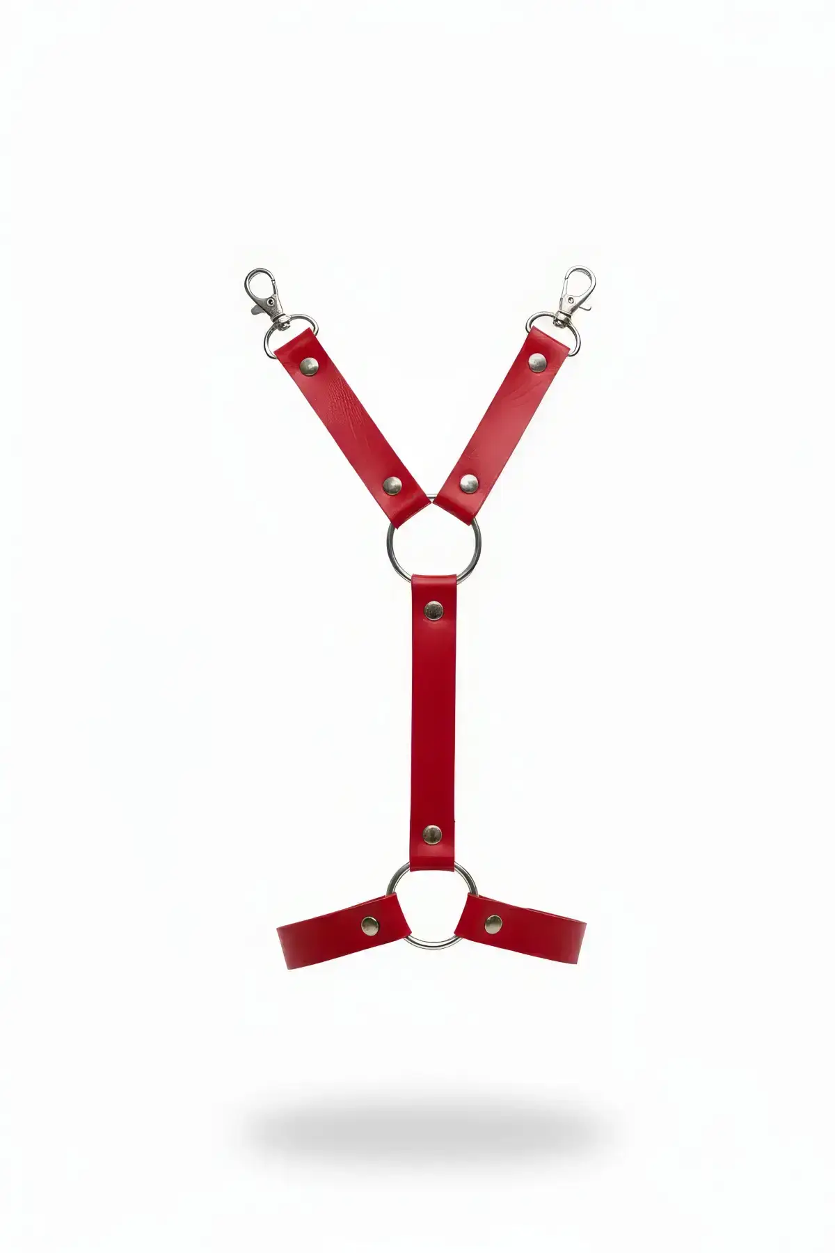 Red Garter Harness Leather Body Accessory with Metal Rings - SH962