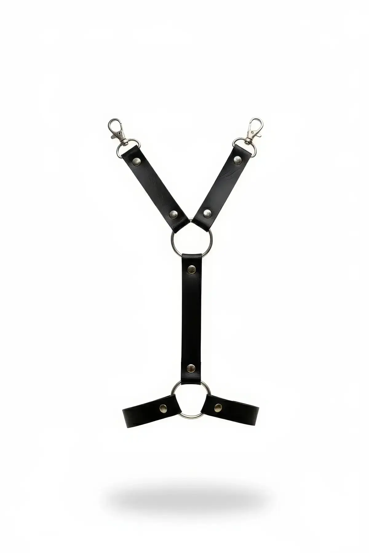 Black Leather Garter Harness with Metal Ring Detail - SH962