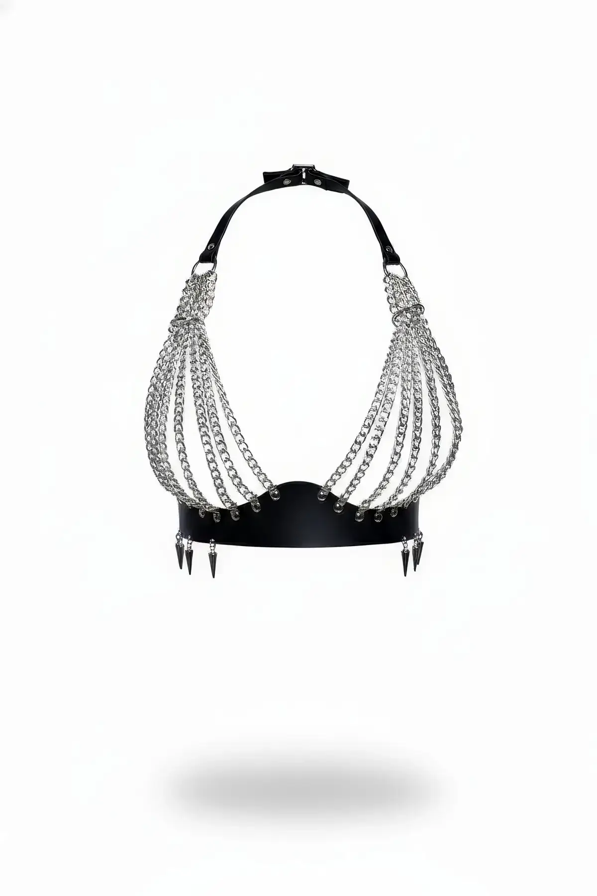 Black Chest Harness with Chain Detail and Studded Leather Body Accessory - SH964