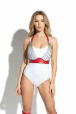 Red Chest Harness Leather Accessory with Chain Detail - SH964 - Image 4