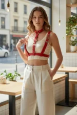 Red Women's Belt Collar Detail Multi-Strap Accessory - SH969