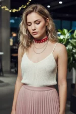 Kırmızı Zımbalı Deri Choker Tasma Kolye SH975 - Image 4